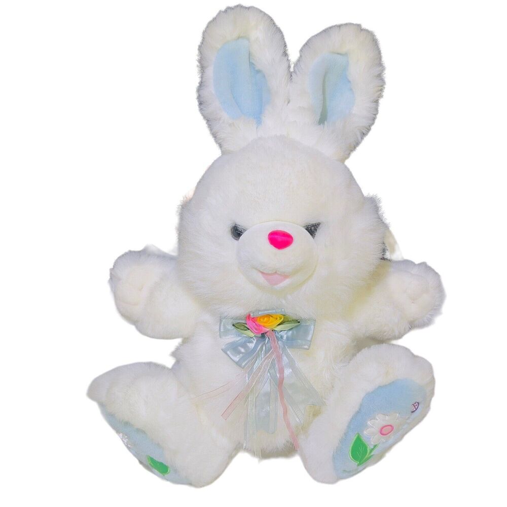 VTG Tb Trading Co White 23” Easter Rabbit‎ Bunny Plush Embroidered Feet Stuffed